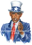 Uncle Sam Obama illustration for cover of SF&O magazine. Image recently sold as stock for use on t-shirts in Shanghai China to promote good international relations.